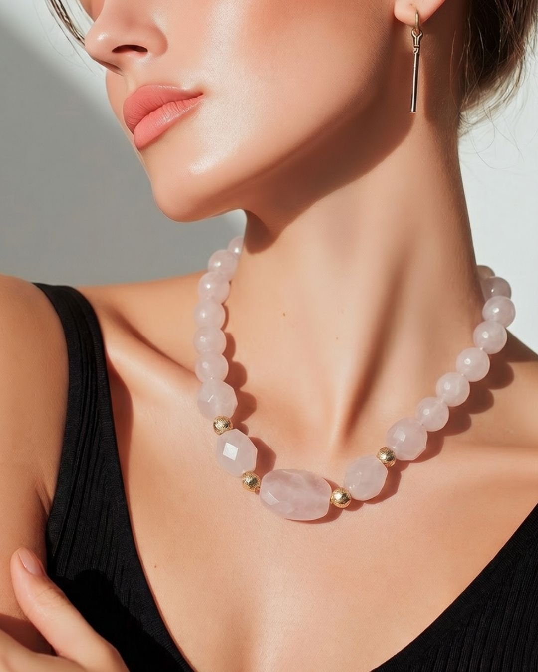 mg model rose quartz necklace